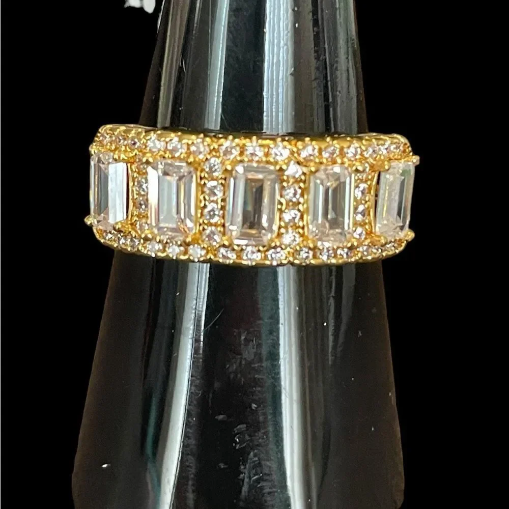 18K GOLD‎ FILLED 5 BAGUETE CZ RING, SZ 8